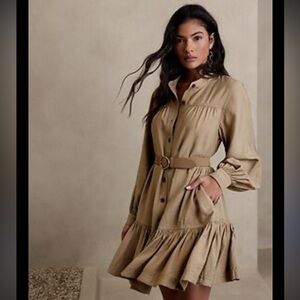 BANANA REPUBLIC ICED LATTE FLOUNCE-HEM BELTED DRESS SIZE MEDIUM NEW W/O TAG